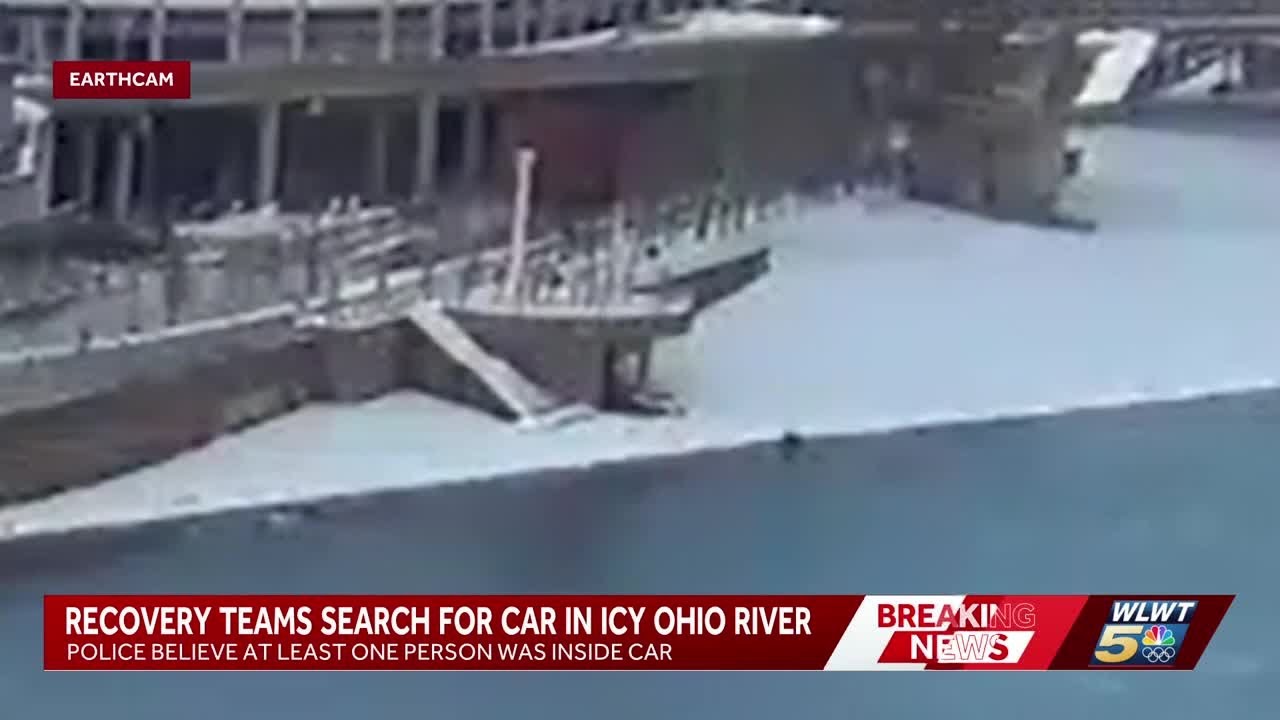 Video shows car go into icy Ohio River, recovery teams searching water