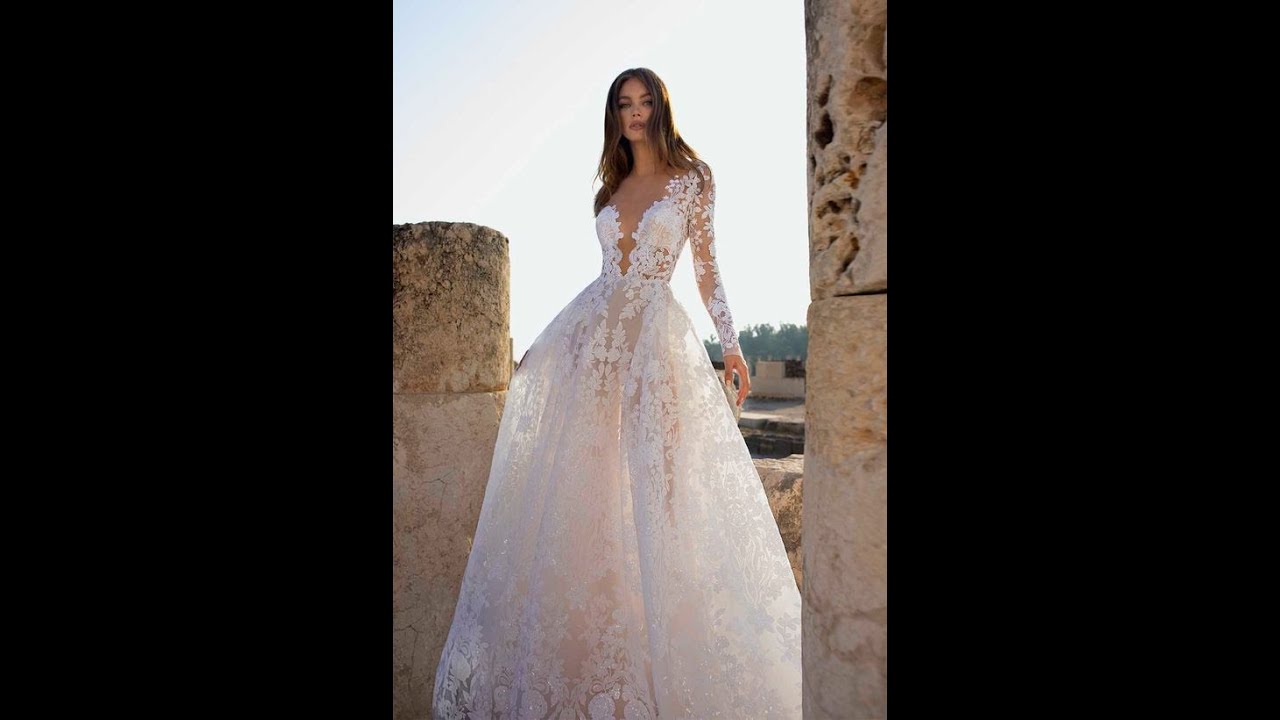 Elegant Long Sleeve Mermaid Wedding Dress With V-Neckline | Nikki's Fashion
