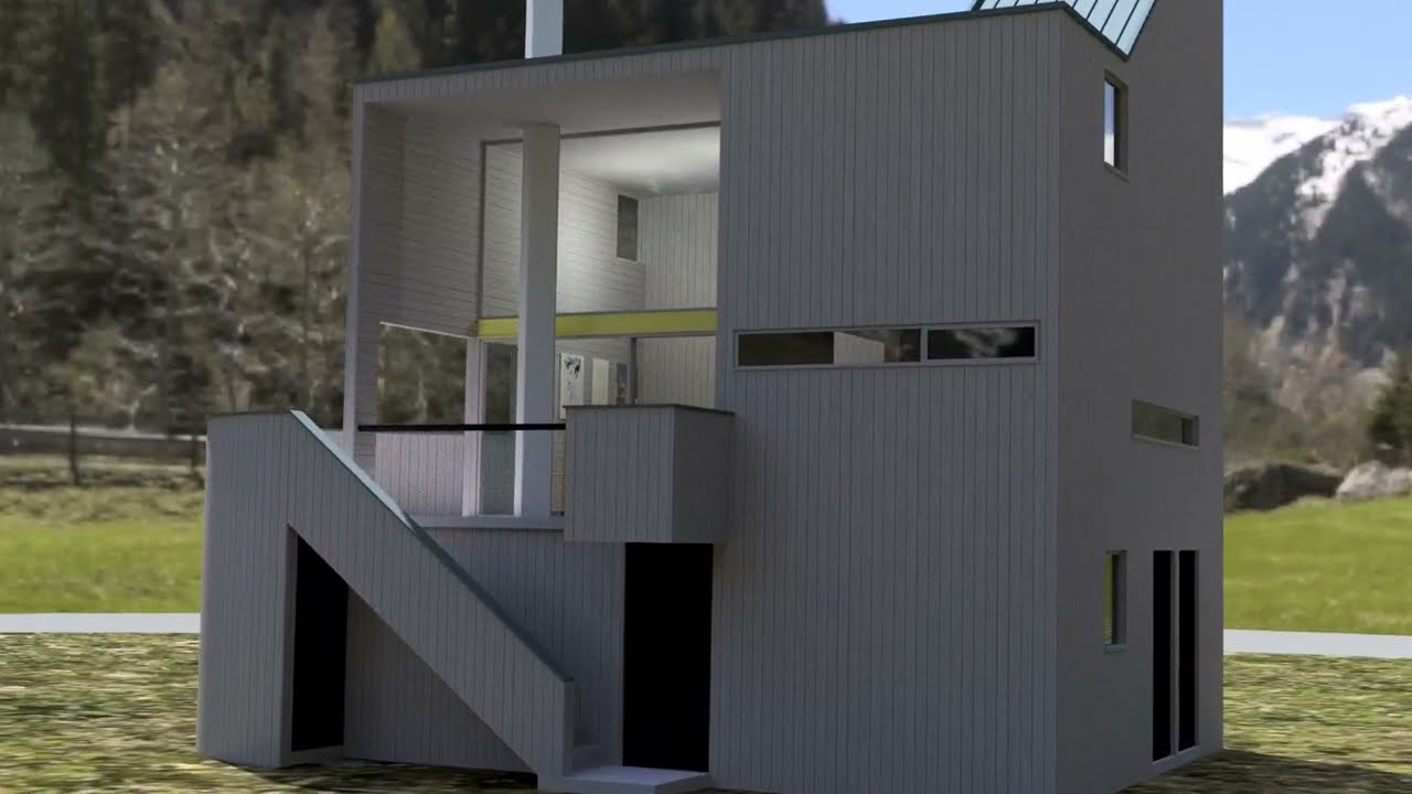Charles Gwathmey residence and studio, orbital and walk-through camera in Autodesk Inventor