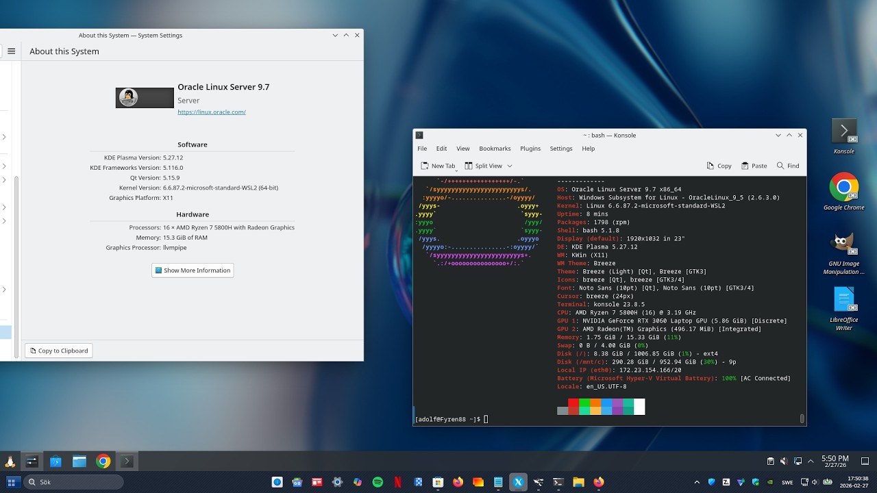 Oracle 9.7 - Install Kde Plasma Desktop - WSL - Oracle 9.7 via Windows 11 - X410 - Linux - 2026