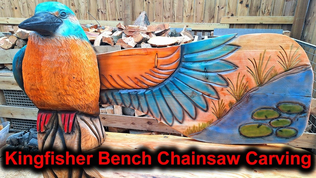 Kingfisher Bench Chainsaw Carving