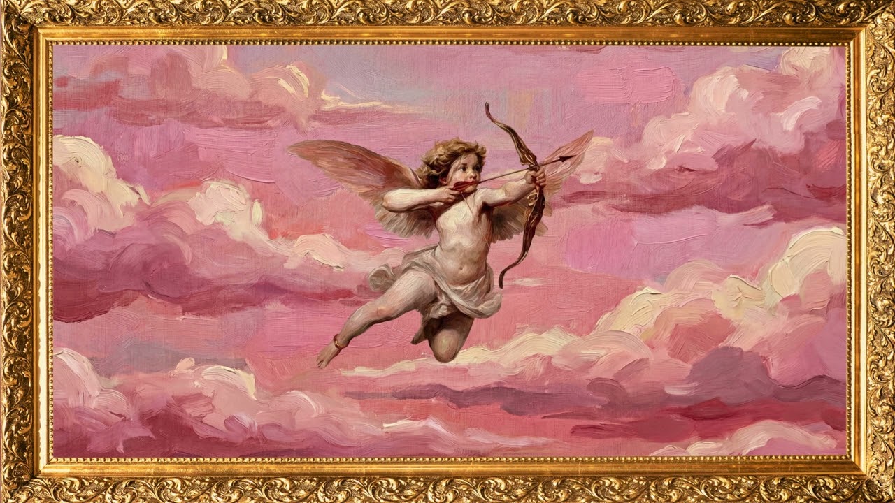 Cupid Painting in Pink Clouds Frame TV Art | 2 Hours | No Music | Romantic TV Ambience