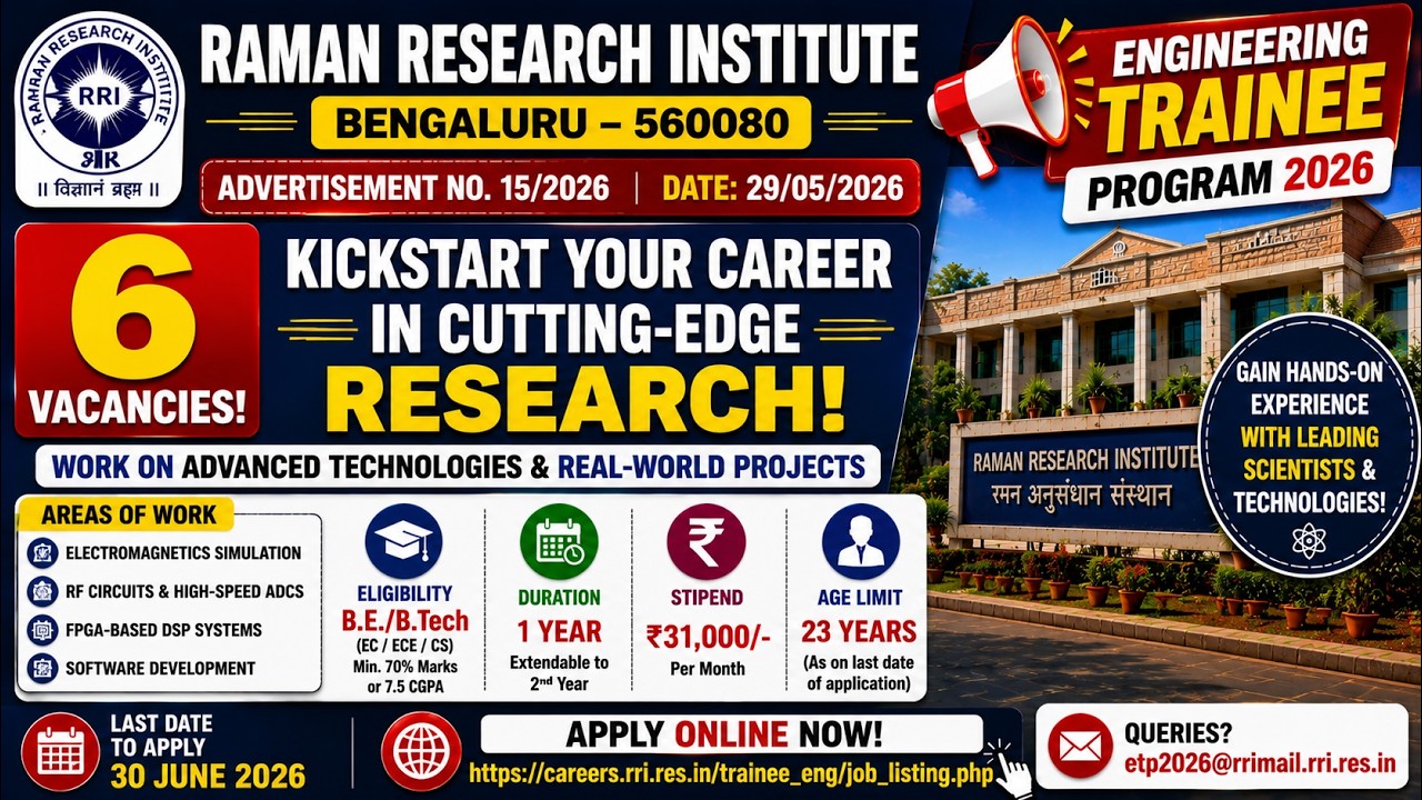 RAMAN RESEARCH INSTITUTE RECRUITMENT 2026 |  Engineering Trainee Program | #latestjobs #rri #jobs
