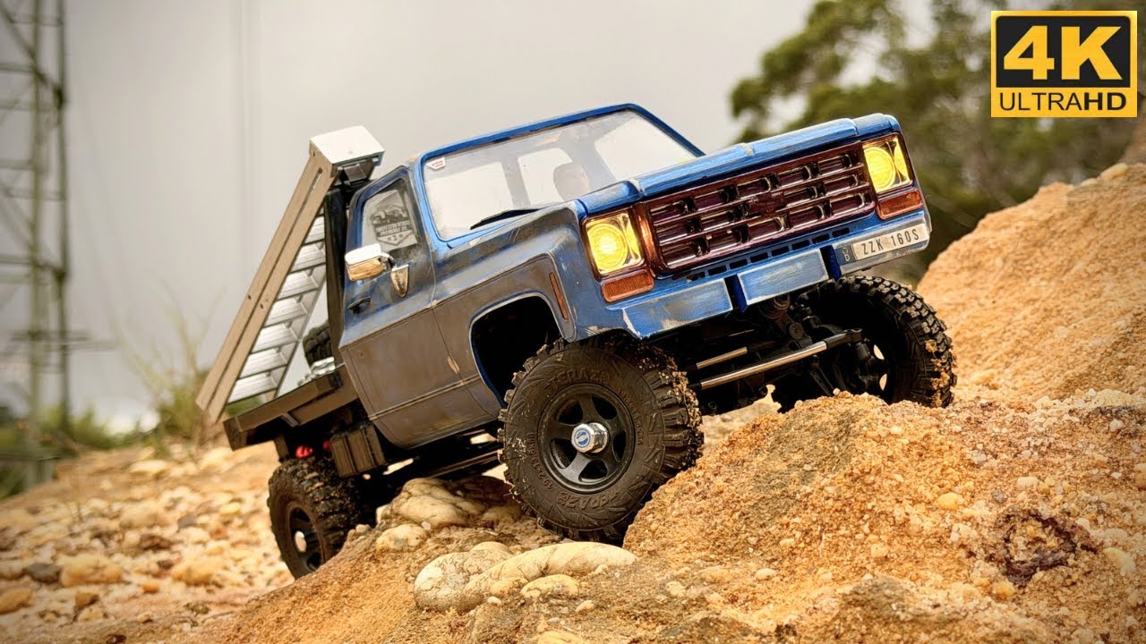 Big Screen RC Run 4K Video: FMS FCX18 Blue K10 Flatbed Mod by @fairrc + Custom Weathering