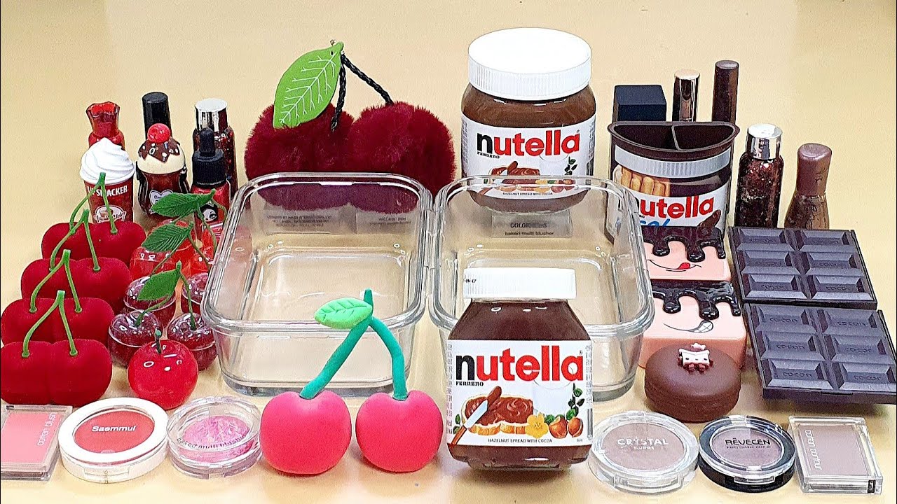 CHERRY vs NUTELLA Slime Mixing Random Into Slime! Satisfying Slime Video ASMR