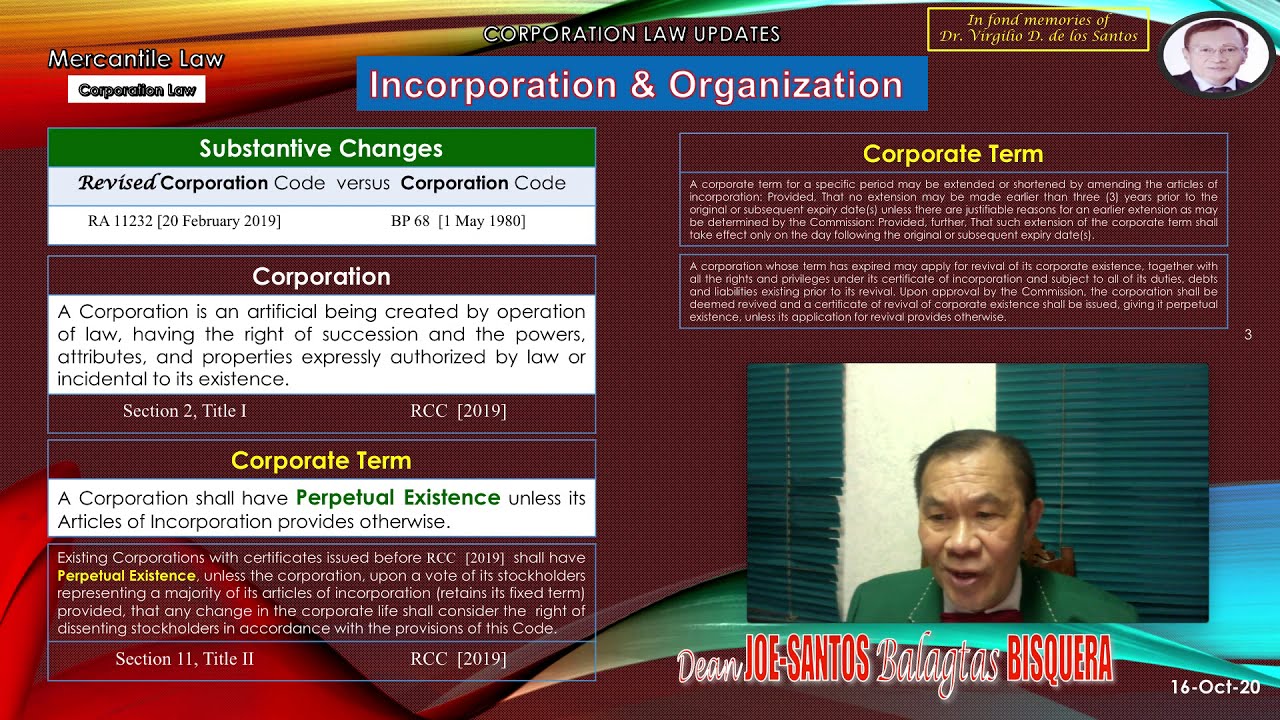 CORPORATION Code (Revised 2019) - COMMERCIAL LAW - Dean Joe--Santos B. Bisquera