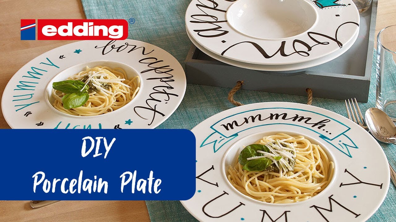 Personalise a porcelain crockery set - edding 4200 porcelein brush pen