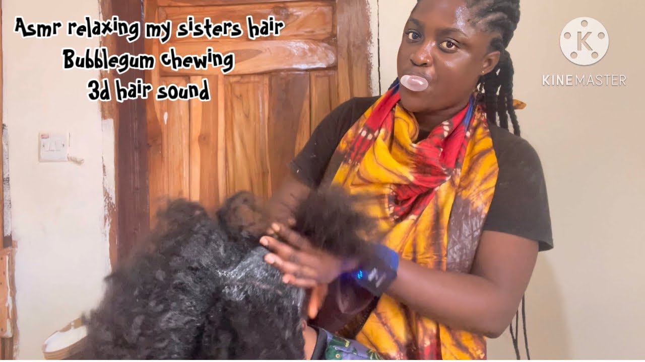 Asmr ✨ relaxing my sisters hair with bubblegum chewing sound