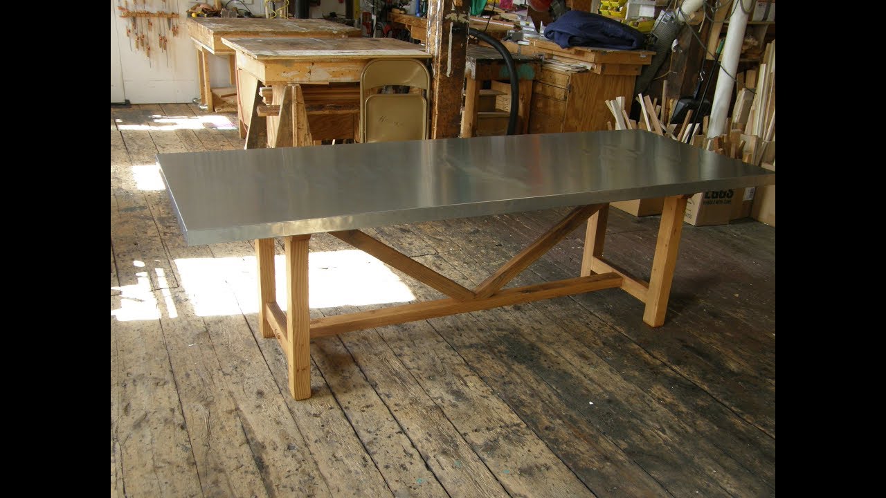 Zinc Top Trestle Table with Mortise and Tenon Complete Build