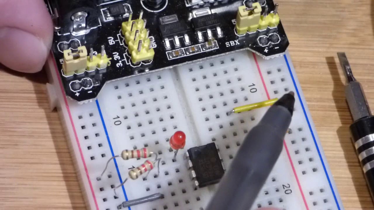 Step by step electronics comparator circuit to turn LED on off using LM393N LM393 DIP 8 IC