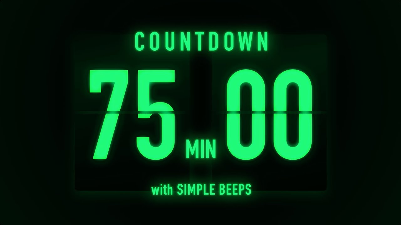 75 Minute Countdown Timer 🟢 Flip Clock with Simple Beeps