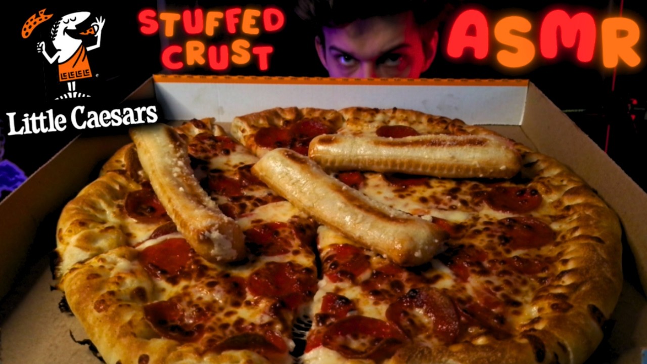 ASMR Eating Little Caesars STUFFED CRUST Pepperoni Pizza & STUFFED Crazy Bread Mukbang