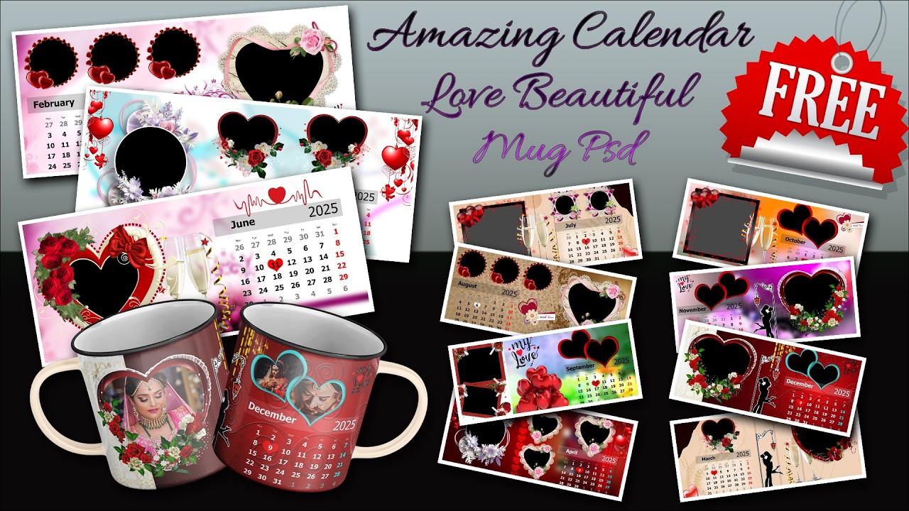 Calendar Type Love MUG Psd Free Download || Beautiful Mug Psd Templates free Download