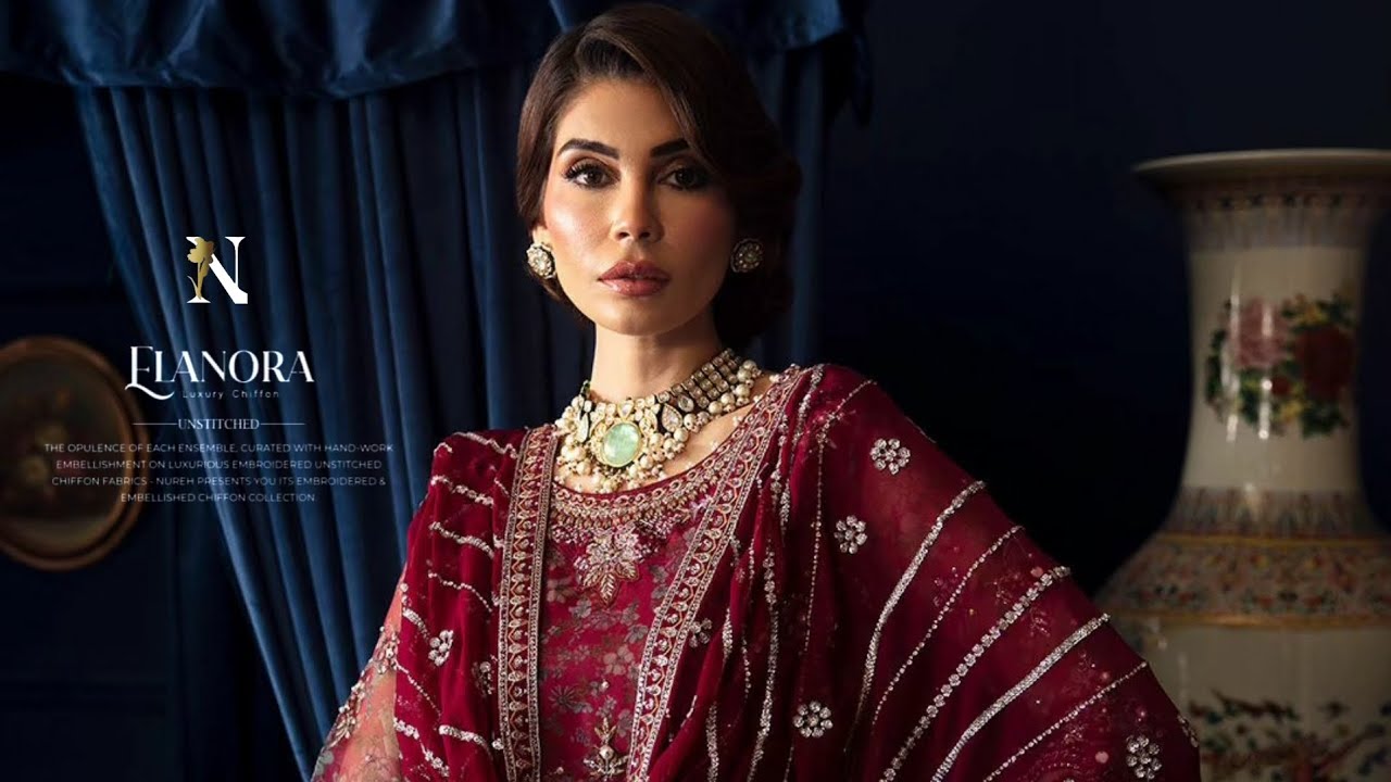 Nureh Luxury Chiffon Unstitched Collection 2024 | Elanora Luxury Chiffon Collection by Nureh