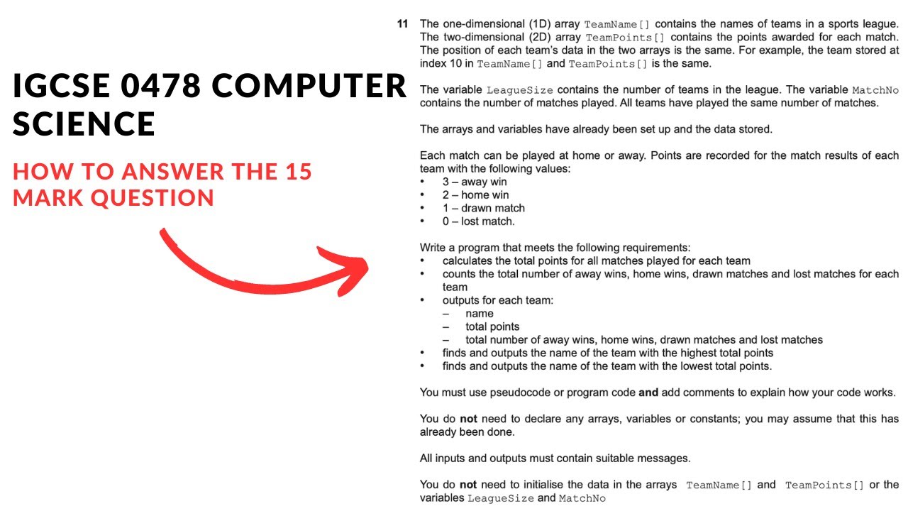 IGCSE 0478 Computer Science Paper 2 | How to answer the 15 mark question