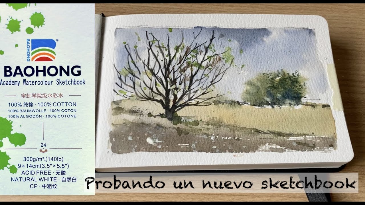 Pintar un paisaje en acuarela de pocos elementos. Cuaderno Baohong
