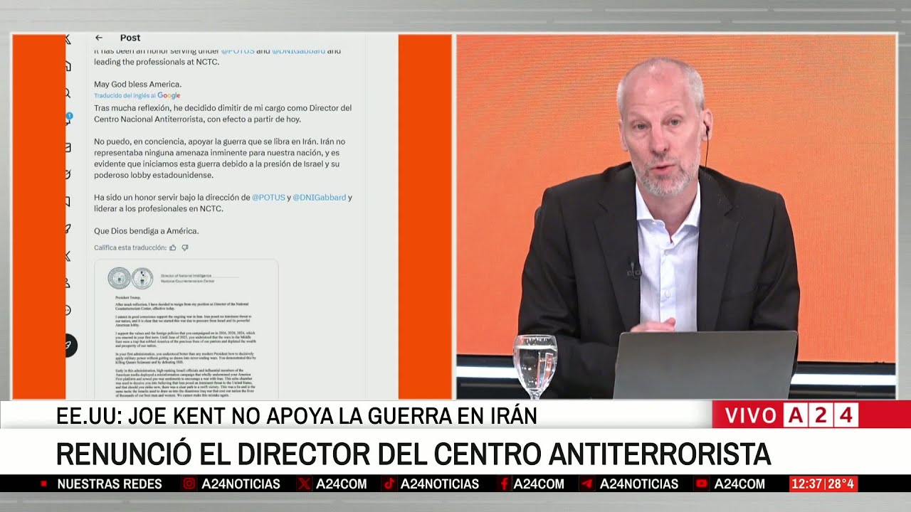 📢 RENUNCIÓ EL DIRECTOR DEL CENTRO ANTITERRORISTA DE EE.UU.: JOE KENT NO APOYA LA GUERRA EN IRÁN