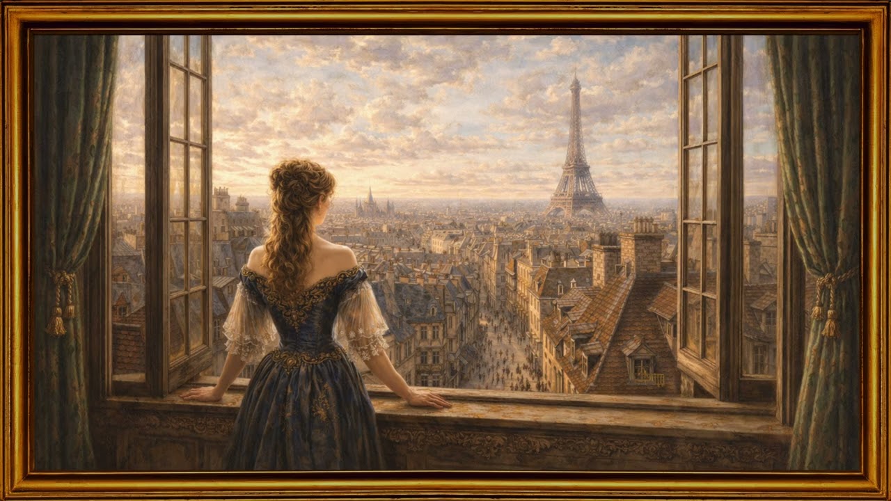 Woman Looking Over Paris from a Window | 2 Hours Classic Oil Painting Art for TV 4K
