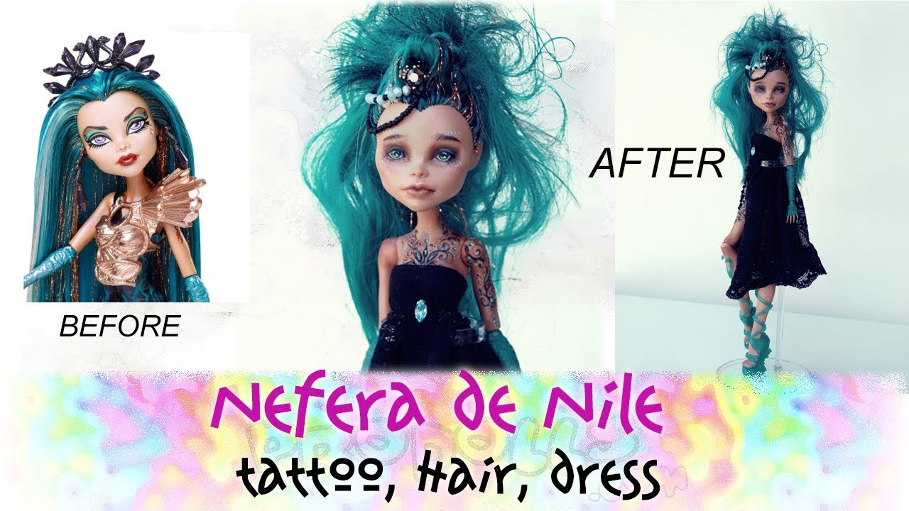 Nefera de Nile OOAK Monster High Custom doll. Part2 repaint, make up, dress, hair, tattoo