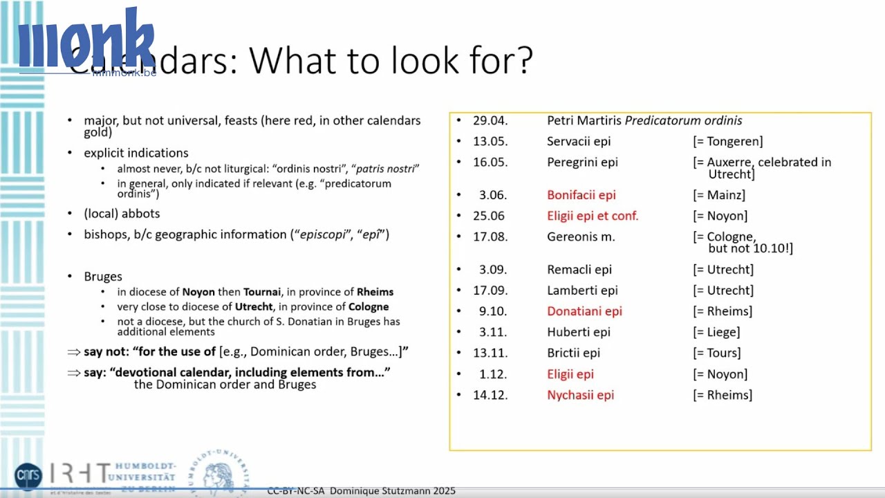 Mmmonk School - D. Stutzmann: An Introduction to the Analysis of Liturgical Use in Books of Hours