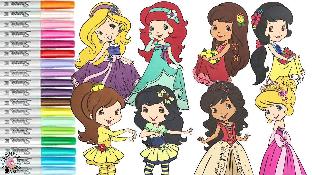 Strawberry Shortcake and Friends Makeover as Disney Princess Coloring Book Compilation Ariel Aurora