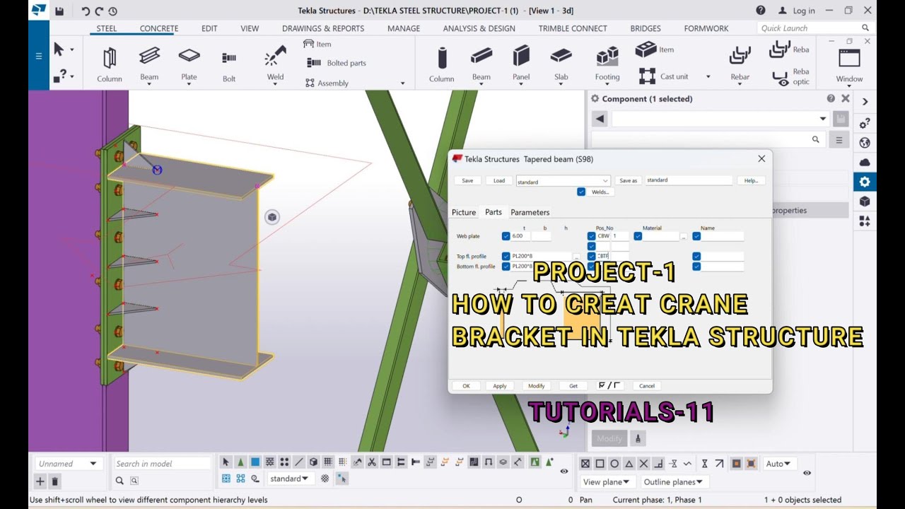 LESSON -11 | PROJECT- 01  | HOW TO CREAT CRANE BRACKET IN TEKLA STRUCTURE