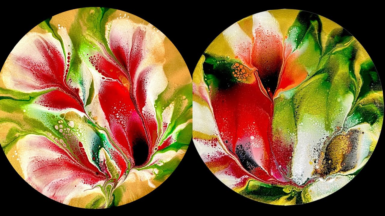 (146)Flower Dip on Gold base/Abstract Flower Acrylic Painting