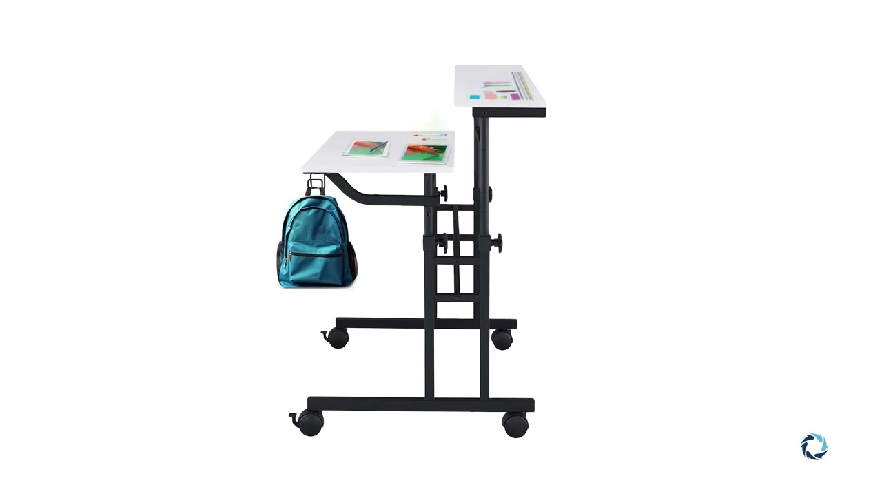 TECHNI MOBILI Rolling Writing Desk with Height Adjustable Desktop and Moveable Shelf