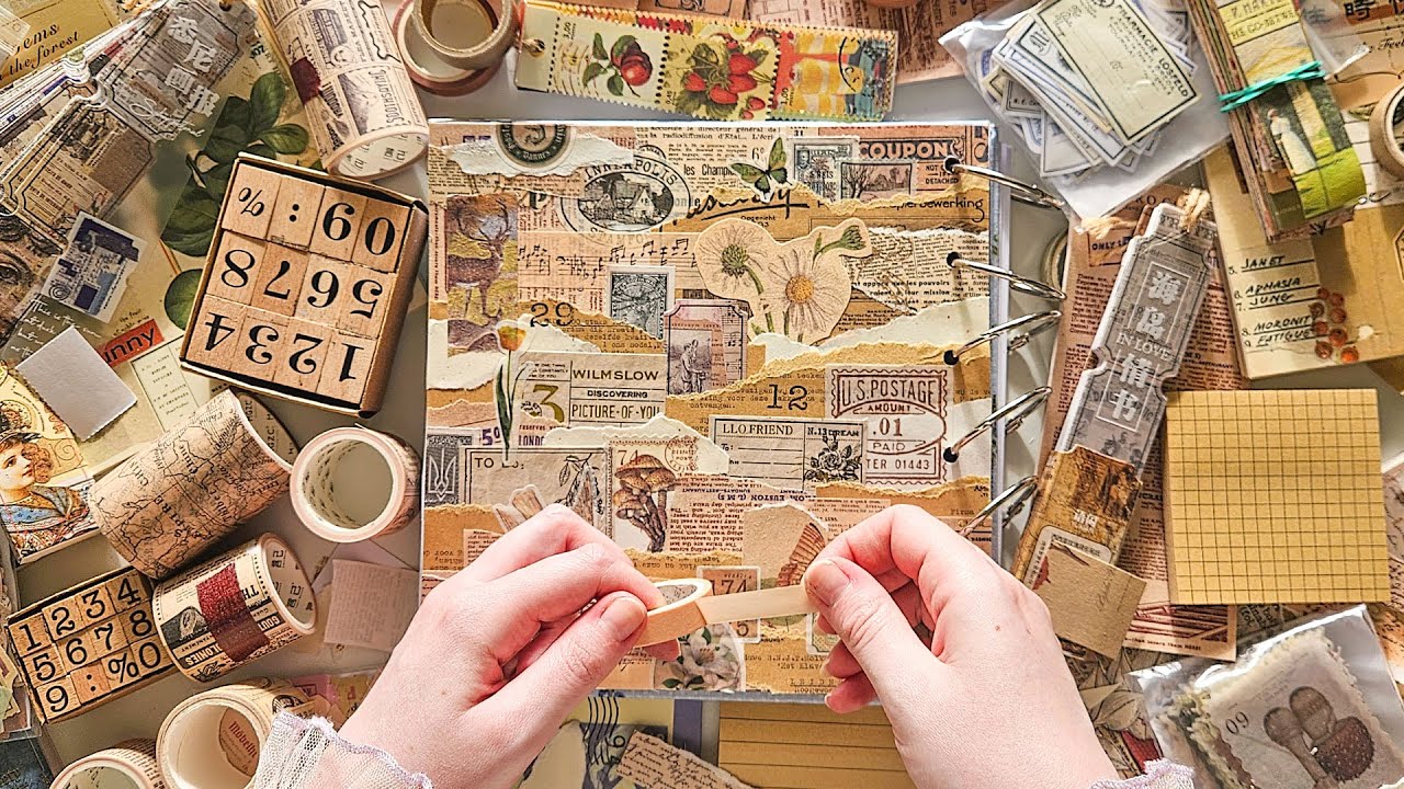 ASMR Scrapbook With Me | Messy Vintage Theme | Relaxing Stationery Sounds | No Talking