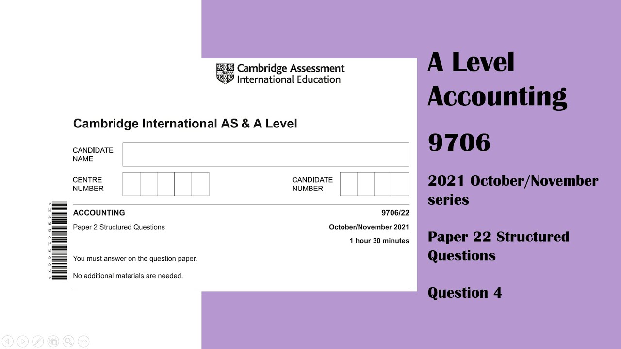 A Level Accounting October November 2021 Paper 22 9706/22 Question 4