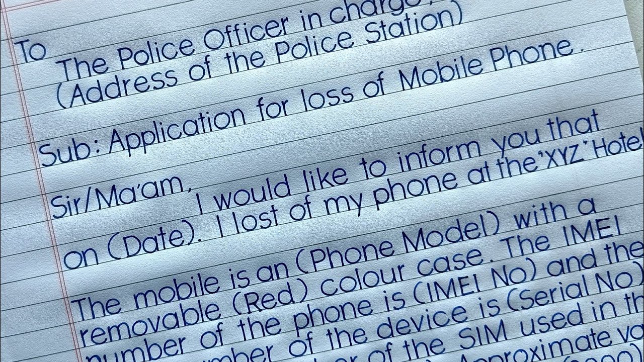 FIR writing in English | FIR writing format | Application to police station for lost of mobile phone