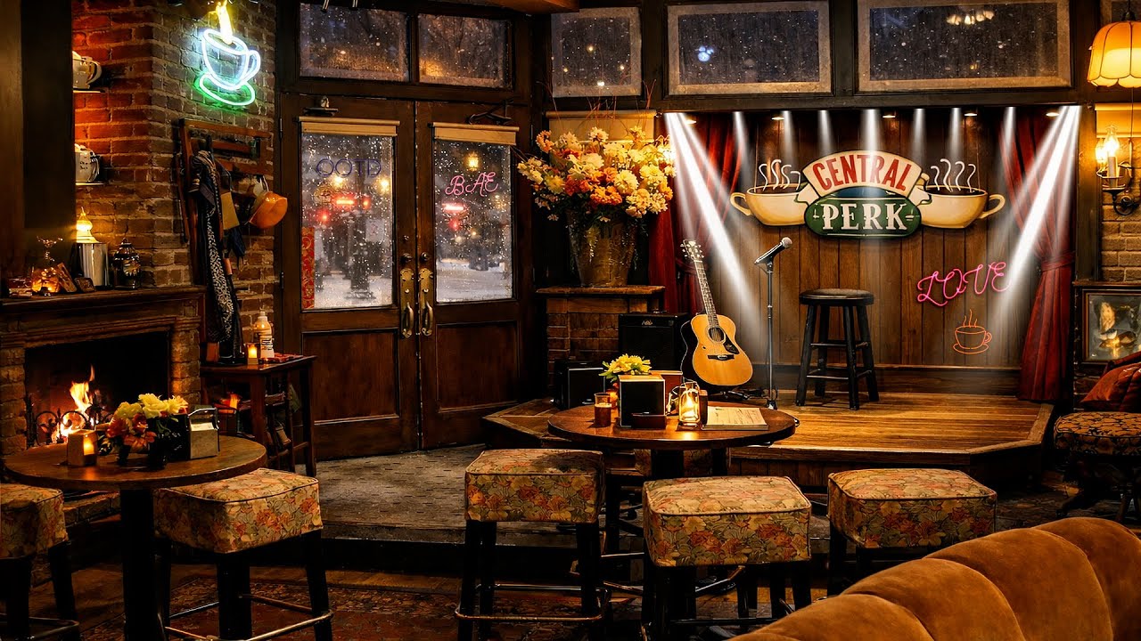 Festive Tea Café Ambience ❄️ Cozy Fireplace & Snowy Night | Quiet ASMR