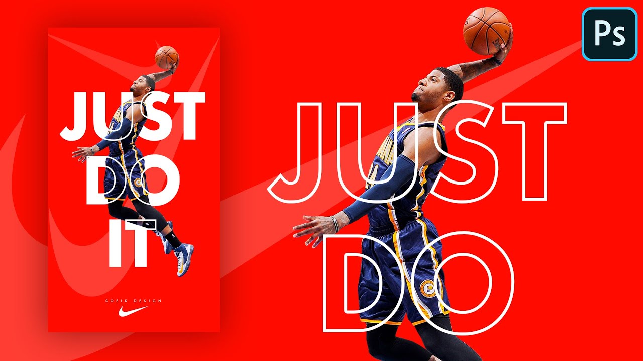 Создайте фирменный баннер Nike с эффектом обводки текста в Photoshop. Профессиональный урок дизайна.