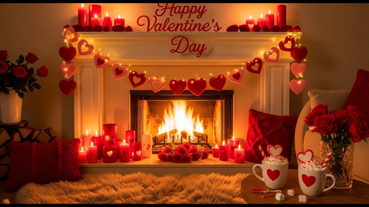 Valentine’s Day Fireplace ASMR ❤️ Cozy Romantic Fire Sounds for Sleep Crackling Fire & Ambience