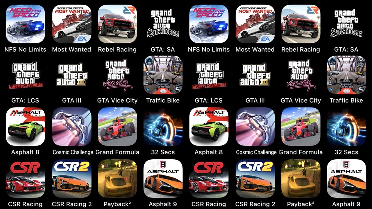 NFS No Limits,Most Wanted,Rebel Racing,GTA: SA,GTA: LCS,GTA III,GTA Vice City,Traffic Bike...
