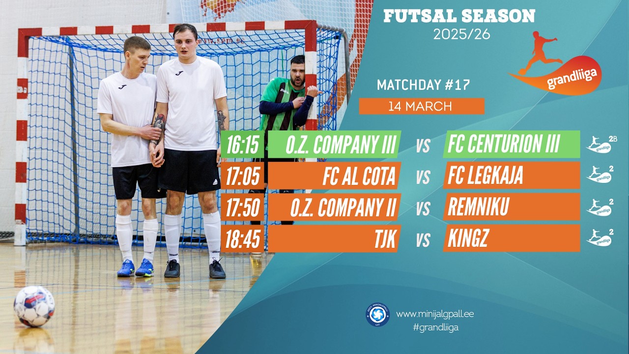 Grandliiga 2 & 2B Futsal 2025/26 (live stream) 14-Mar-26