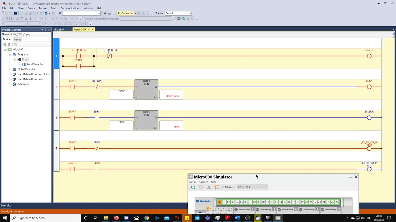 Connected Components Workbench (CCW) How to make a blink for 10 seconds. 
