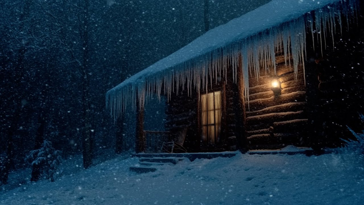 Cozy Cabin in a Heavy Blizzard ❄️ Night Snowfall Sounds for Deep Sleep & Insomnia Relief