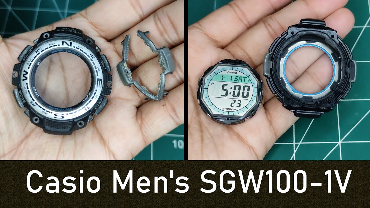 All Parts Open + Inside Cleaning +  Strap Replacement and Change Battery Casio Men's SGW100-1V Twin