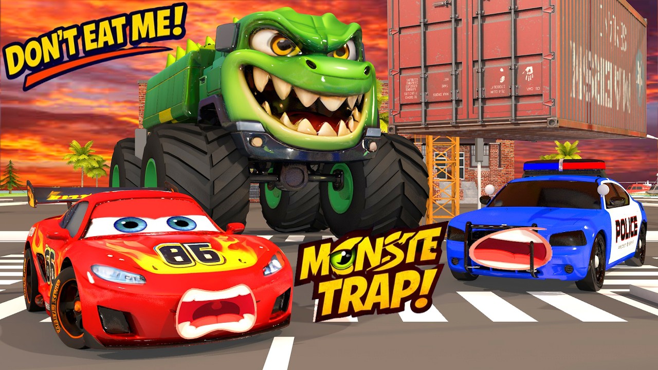 Heros Power Red & Police Set a Monster Trap for the Giant Crocodile Truck | Don’t Eat Me!