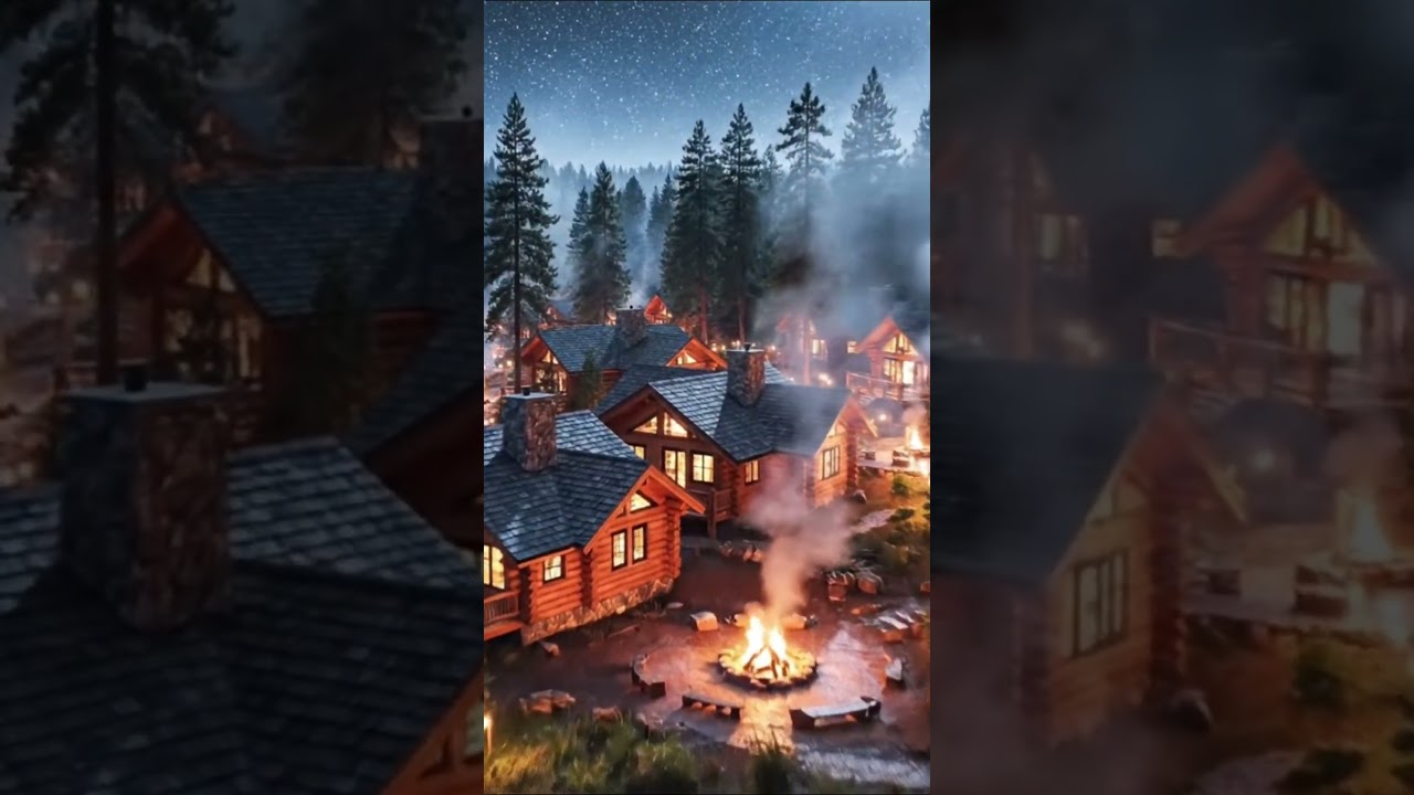 Exploring a Hidden Cabin City in the Forest 🌲 Serene AI Drone View