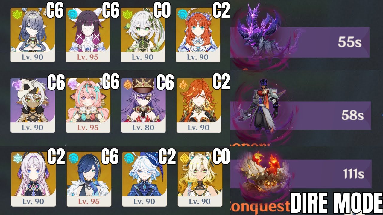 Stygian Onslaught Columbina & Varesa & Yelan Dire Mode Luna IV/6.3