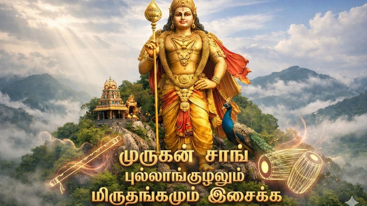 முருகன் சாங் புல்லாங்குழலும் மிருதங்கமும் இசைக்க Murugan  being played with the flute and mridangam.