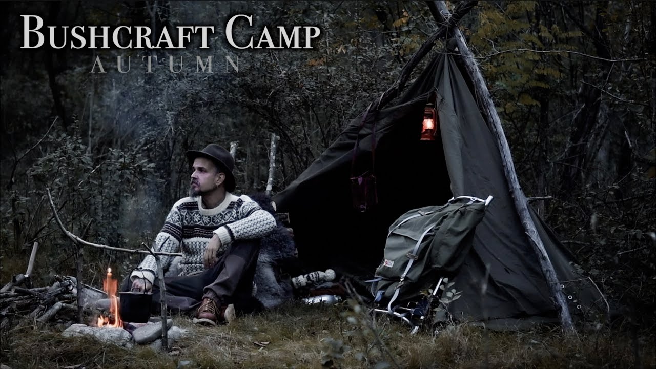 Autumn Bushcraft Camp in Polish Lavvu / Solo Overnight / ASMR