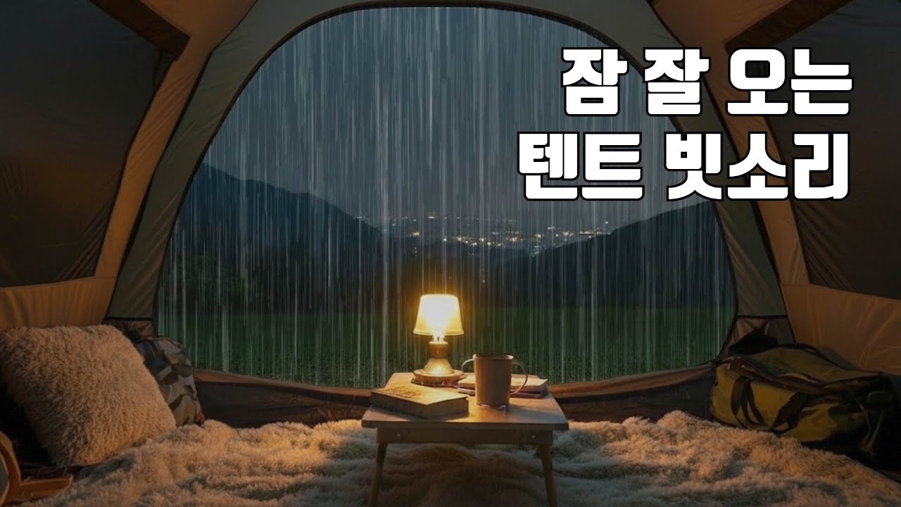 잠 잘 오는 텐트 빗소리 - 스트레스 해소, 불면증을 위한 수면 백색소음 ASMR