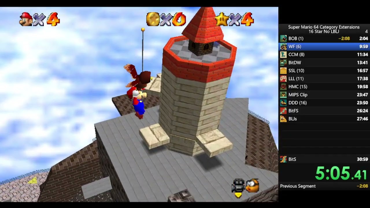 Première Run Mario 64 : 16 stars no LBLJ no red coins BitDW (EMU)