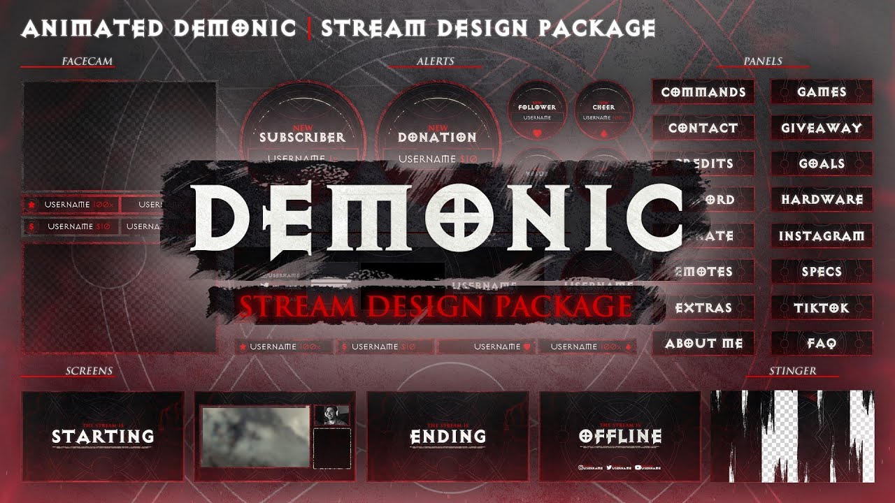 Animated Demonic Gothic Horror Twitch Overlay Stream Package for OBS, Streamlabs & StreamElements