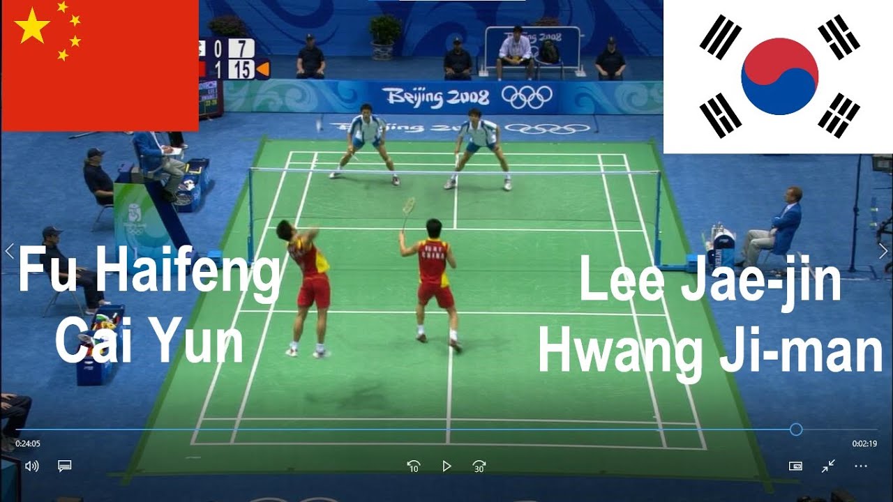 Men's Badminton Doubles Semi final 2008 Lee Jae jin & Hwang Ji man vs Cai Yun & Fu Haifeng 风云组合蔡赟傅海峰