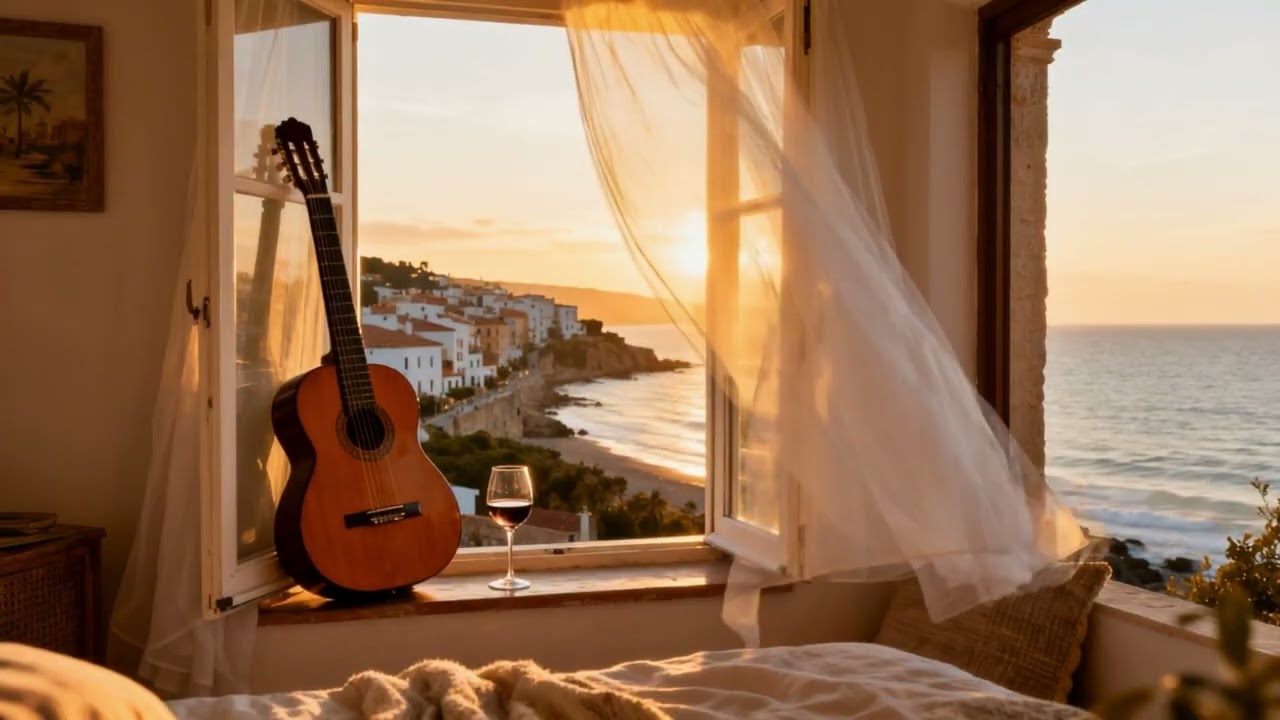 Deep Focus & Stress Relief | Calming Spanish Guitar & Mediterranean Waves for Work and Studying