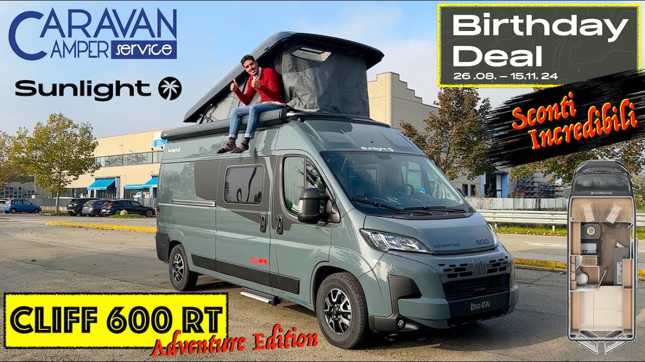 🌍Sunlight Cliff 600 RT Adventure Edition - FURGONATO 599 CM CON TETTO A SOFFIETTO !